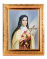  ST. THERESE IN A FINE DETAILED SCROLL CARVINGS ANTIQUE GOLD FRAME 